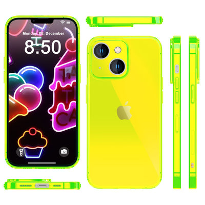 NALIA Neon Silikonhülle für iPhone 14 Plus – Knallige Signal-Farbe & Linsenschutz – VIBE (Transparentes Case) – Marke aus Berlin Gelb NALIA Neon Hülle