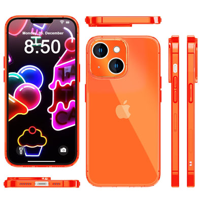 NALIA Neon Silikonhülle für iPhone 14 Plus – Knallige Signal-Farbe & Linsenschutz – VIBE (Transparentes Case) – Marke aus Berlin Orange NALIA Neon Hülle