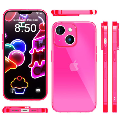 NALIA Neon Silikonhülle für iPhone 14 Plus – Knallige Signal-Farbe & Linsenschutz – VIBE (Transparentes Case) – Marke aus Berlin Pink NALIA Neon Hülle