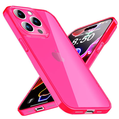 NALIA Neon Silikonhülle für iPhone 14 Pro – Knallige Signal-Farbe & Linsenschutz – VIBE (Transparentes Case) – Marke aus Berlin Pink NALIA Transparente Hülle