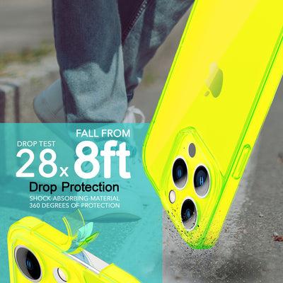NALIA Neon Silikonhülle für iPhone 14 Pro – Knallige Signal-Farbe & Linsenschutz – VIBE (Transparentes Case) – Marke aus Berlin Gelb NALIA Transparente Hülle