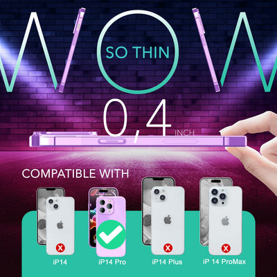 NALIA Neon Silikonhülle für iPhone 14 Pro – Knallige Signal-Farbe & Linsenschutz – VIBE (Transparentes Case) – Marke aus Berlin Lila NALIA Transparente Hülle