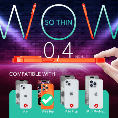 NALIA Neon Silikonhülle für iPhone 14 Pro – Knallige Signal-Farbe & Linsenschutz – VIBE (Transparentes Case) – Marke aus Berlin Orange NALIA Transparente Hülle