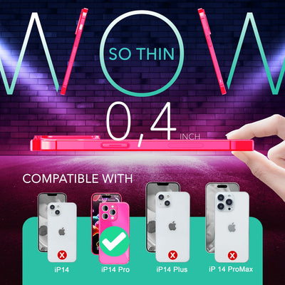NALIA Neon Silikonhülle für iPhone 14 Pro – Knallige Signal-Farbe & Linsenschutz – VIBE (Transparentes Case) – Marke aus Berlin Pink NALIA Transparente Hülle