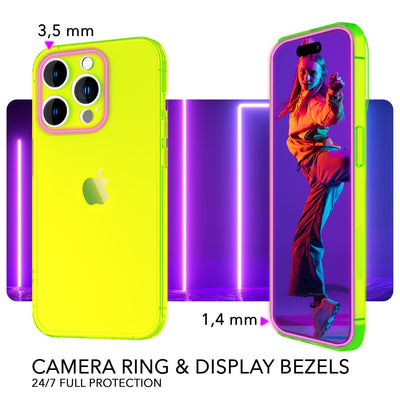 NALIA Neon Silikonhülle für iPhone 14 Pro – Knallige Signal-Farbe & Linsenschutz – VIBE (Transparentes Case) – Marke aus Berlin Gelb NALIA Transparente Hülle