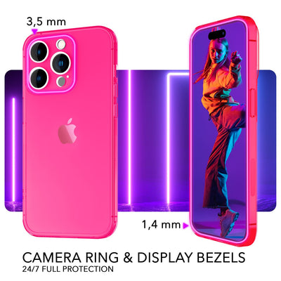 NALIA Neon Silikonhülle für iPhone 14 Pro – Knallige Signal-Farbe & Linsenschutz – VIBE (Transparentes Case) – Marke aus Berlin Pink NALIA Transparente Hülle