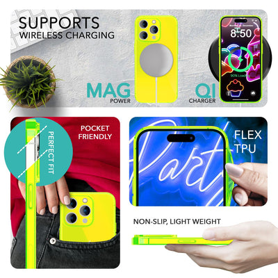 NALIA Neon Silikonhülle für iPhone 14 Pro – Knallige Signal-Farbe & Linsenschutz – VIBE (Transparentes Case) – Marke aus Berlin Gelb NALIA Transparente Hülle
