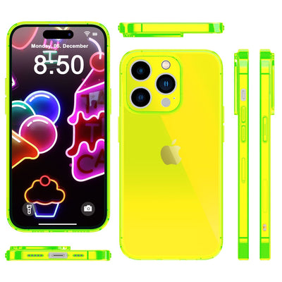 NALIA Neon Silikonhülle für iPhone 14 Pro – Knallige Signal-Farbe & Linsenschutz – VIBE (Transparentes Case) – Marke aus Berlin Gelb NALIA Transparente Hülle