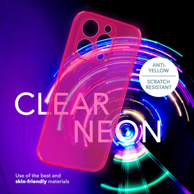 NALIA Neon Silikonhülle für iPhone 14 Pro – Knallige Signal-Farbe & Linsenschutz – VIBE (Transparentes Case) – Marke aus Berlin Pink NALIA Transparente Hülle