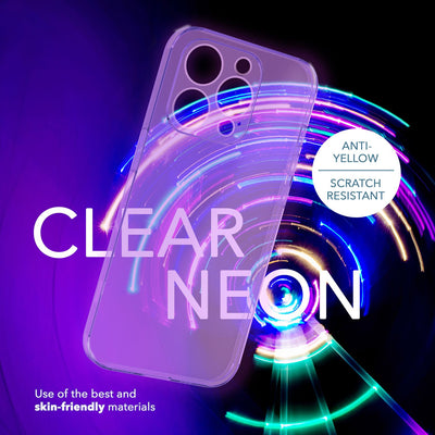 NALIA Neon Silikonhülle für iPhone 14 Pro Max – Knallige Signal-Farbe & Linsenschutz – VIBE (Transparentes Case) – Marke aus Berlin Lila NALIA Neon Hülle