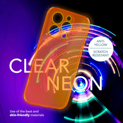 NALIA Neon Silikonhülle für iPhone 14 Pro Max – Knallige Signal-Farbe & Linsenschutz – VIBE (Transparentes Case) – Marke aus Berlin Orange NALIA Neon Hülle