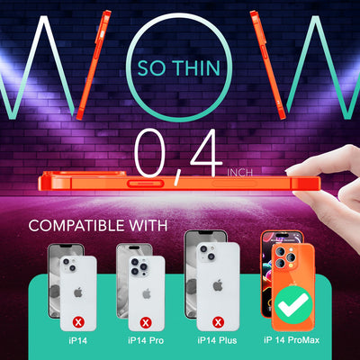 NALIA Neon Silikonhülle für iPhone 14 Pro Max – Knallige Signal-Farbe & Linsenschutz – VIBE (Transparentes Case) – Marke aus Berlin Orange NALIA Neon Hülle