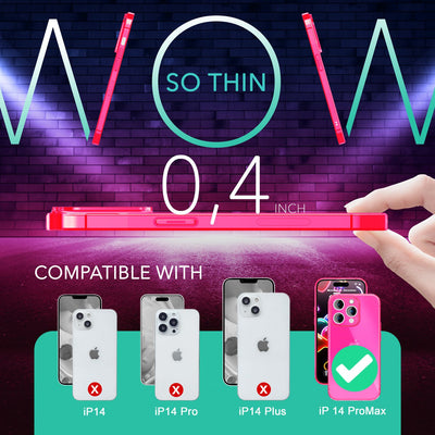 NALIA Neon Silikonhülle für iPhone 14 Pro Max – Knallige Signal-Farbe & Linsenschutz – VIBE (Transparentes Case) – Marke aus Berlin Pink NALIA Neon Hülle