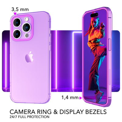 NALIA Neon Silikonhülle für iPhone 14 Pro Max – Knallige Signal-Farbe & Linsenschutz – VIBE (Transparentes Case) – Marke aus Berlin Lila NALIA Neon Hülle