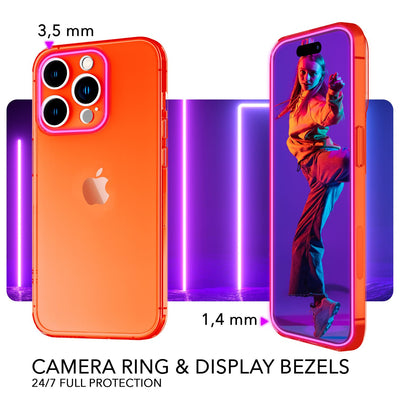 NALIA Neon Silikonhülle für iPhone 14 Pro Max – Knallige Signal-Farbe & Linsenschutz – VIBE (Transparentes Case) – Marke aus Berlin Orange NALIA Neon Hülle