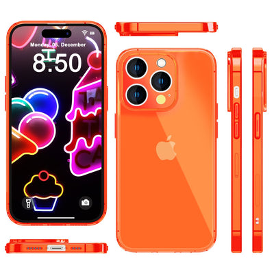 NALIA Neon Silikonhülle für iPhone 14 Pro Max – Knallige Signal-Farbe & Linsenschutz – VIBE (Transparentes Case) – Marke aus Berlin Orange NALIA Neon Hülle