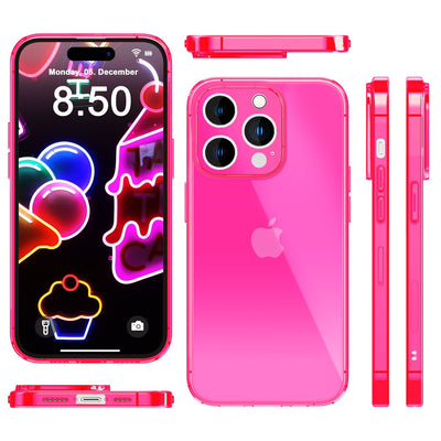 NALIA Neon Silikonhülle für iPhone 14 Pro Max – Knallige Signal-Farbe & Linsenschutz – VIBE (Transparentes Case) – Marke aus Berlin Pink NALIA Neon Hülle