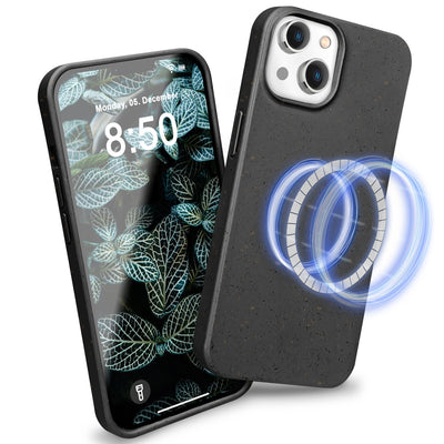 NALIA Handyhülle für iPhone 14 – MagSafe kompatibel & Weizenstroh-Mix – ECOFIT (Pflanzenbasiert, Rutschfest & Matt) – Marke aus Berlin Schwarz NALIA Protective Hülle