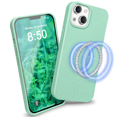 NALIA Handyhülle für iPhone 14 Plus – MagSafe kompatibel & Weizenstroh-Mix – ECOFIT (Pflanzenbasiert, Rutschfest & Matt) – Marke aus Berlin Türkis NALIA Protective Hülle