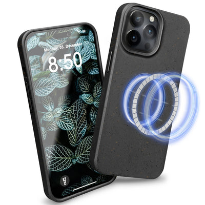 NALIA Handyhülle für iPhone 14 Pro Max – MagSafe kompatibel & Weizenstroh-Mix – ECOFIT (Pflanzenbasiert, Rutschfest & Matt) – Marke aus Berlin Schwarz NALIA Protective Hülle