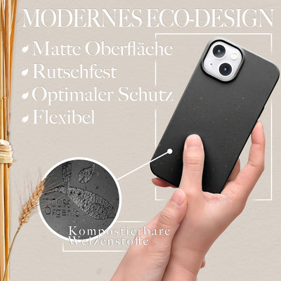 NALIA Handyhülle für iPhone 14 Plus – Weizenstroh Case (Pflanzenbasiert) – BIOVERA – Matt & Stoßfest (Vegan) – Marke aus Berlin Schwarz NALIA Protective Hülle