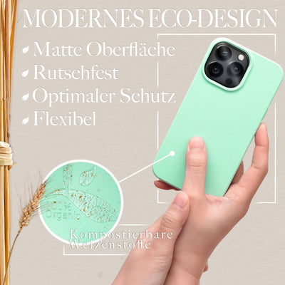 NALIA Handyhülle für iPhone 14 Pro – Weizenstroh Case (Pflanzenbasiert) – BIOVERA – Matt & Stoßfest (Vegan) – Marke aus Berlin Türkis NALIA Protective Hülle