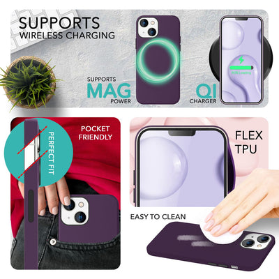 NALIA Magnet Silikonhülle für iPhone 14 – MagSafe kompatibel & Liquid Silicone – SLIQ (Soft-Touch Schutz & Mikrofaser Innen) – Marke aus Berlin Burgunder NALIA Protective Hülle