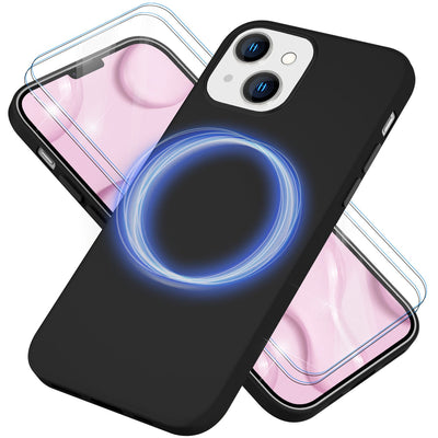 NALIA Magnet Silikonhülle für iPhone 14 – MagSafe kompatibel & Liquid Silicone – SLIQ (Soft-Touch Schutz & Mikrofaser Innen) – Marke aus Berlin Schwarz NALIA Protective Hülle