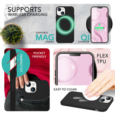 NALIA Magnet Silikonhülle für iPhone 14 – MagSafe kompatibel & Liquid Silicone – SLIQ (Soft-Touch Schutz & Mikrofaser Innen) – Marke aus Berlin Schwarz NALIA Protective Hülle