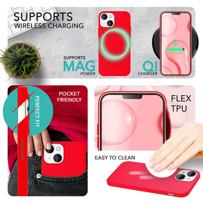 NALIA Magnet Silikonhülle für iPhone 14 – MagSafe kompatibel & Liquid Silicone – SLIQ (Soft-Touch Schutz & Mikrofaser Innen) – Marke aus Berlin Rot NALIA Protective Hülle