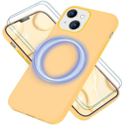 NALIA Magnet Silikonhülle für iPhone 14 – MagSafe kompatibel & Liquid Silicone – SLIQ (Soft-Touch Schutz & Mikrofaser Innen) – Marke aus Berlin Gelb NALIA Protective Hülle