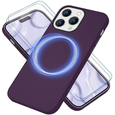 NALIA Magnet Silikonhülle für iPhone 14 Pro Max – MagSafe kompatibel & Liquid Silicone – SLIQ (Soft-Touch Schutz & Mikrofaser Innen) – Marke aus Berlin Burgunder NALIA Protective Hülle