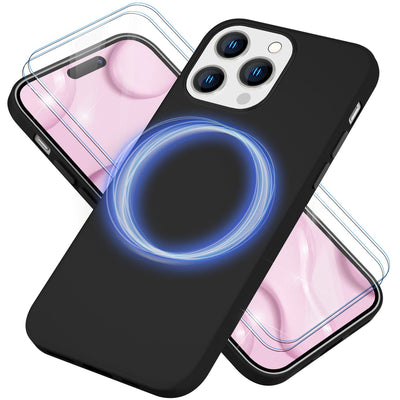NALIA Magnet Silikonhülle für iPhone 14 Pro Max – MagSafe kompatibel & Liquid Silicone – SLIQ (Soft-Touch Schutz & Mikrofaser Innen) – Marke aus Berlin Schwarz NALIA Protective Hülle