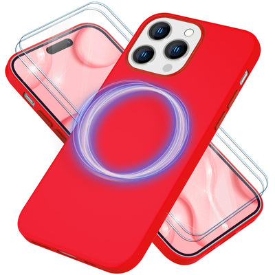 NALIA Magnet Silikonhülle für iPhone 14 Pro Max – MagSafe kompatibel & Liquid Silicone – SLIQ (Soft-Touch Schutz & Mikrofaser Innen) – Marke aus Berlin Rot NALIA Protective Hülle