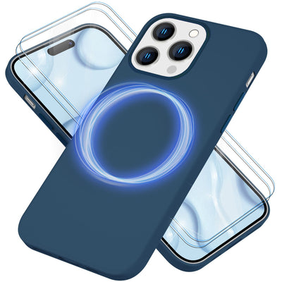 NALIA Magnet Silikonhülle für iPhone 14 Pro Max – MagSafe kompatibel & Liquid Silicone – SLIQ (Soft-Touch Schutz & Mikrofaser Innen) – Marke aus Berlin Blau NALIA Protective Hülle