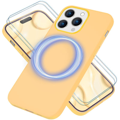 NALIA Magnet Silikonhülle für iPhone 14 Pro Max – MagSafe kompatibel & Liquid Silicone – SLIQ (Soft-Touch Schutz & Mikrofaser Innen) – Marke aus Berlin Gelb NALIA Protective Hülle