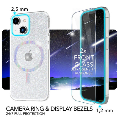 NALIA Magnet Glitzerhülle für iPhone 14 – MagSafe kompatibel & 2x Schutzglas – BLYZE (Anti-Gelb Hardcase & Silikon Bumper) – Marke aus Berlin Default Title NALIA Transparente Hülle