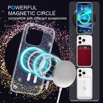 NALIA Magnet Glitzerhülle für iPhone 14 Pro – MagSafe kompatibel & 2x Schutzglas – BLYZE (Anti-Gelb Hardcase & Silikon Bumper) – Marke aus Berlin Default Title NALIA Transparente Hülle