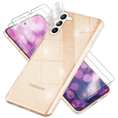 NALIA Glitzerhülle für Samsung Galaxy S23 Plus – Funkelndes Silikon Case – DAZZLIN (Transparent & Stoßfest) – Marke aus Berlin Gold NALIA Transparente Hülle