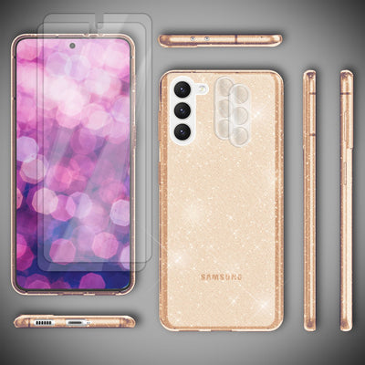 NALIA Glitzerhülle für Samsung Galaxy S23 Plus – Funkelndes Silikon Case – DAZZLIN (Transparent & Stoßfest) – Marke aus Berlin Gold NALIA Transparente Hülle