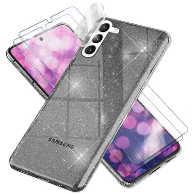 NALIA Glitzerhülle für Samsung Galaxy S23 Plus – Funkelndes Silikon Case – DAZZLIN (Transparent & Stoßfest) – Marke aus Berlin Schwarz NALIA Transparente Hülle