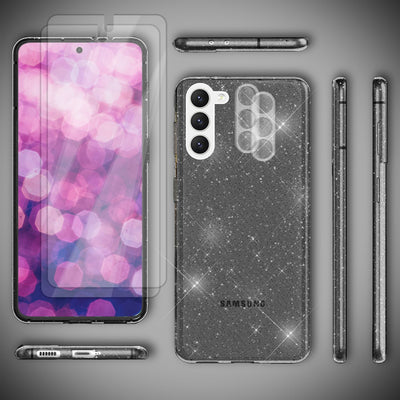 NALIA Glitzerhülle für Samsung Galaxy S23 Plus – Funkelndes Silikon Case – DAZZLIN (Transparent & Stoßfest) – Marke aus Berlin Schwarz NALIA Transparente Hülle