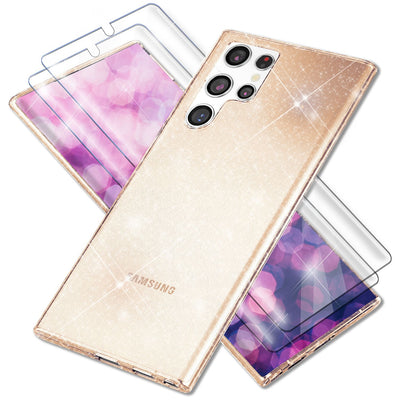 NALIA Glitzerhülle für Samsung Galaxy S23 Ultra – Funkelndes Silikon Case – DAZZLIN (Transparent & Stoßfest) – Marke aus Berlin Gold NALIA Transparente Hülle