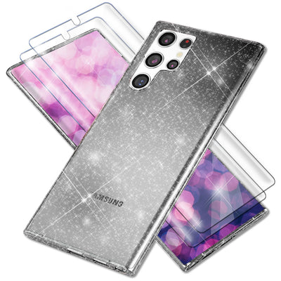 NALIA Glitzerhülle für Samsung Galaxy S23 Ultra – Funkelndes Silikon Case – DAZZLIN (Transparent & Stoßfest) – Marke aus Berlin Schwarz NALIA Transparente Hülle