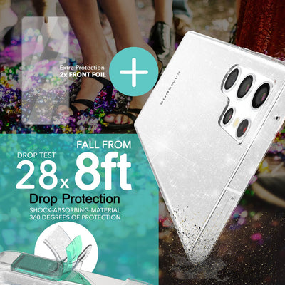 NALIA Glitzerhülle für Samsung Galaxy S23 Ultra – Funkelndes Silikon Case – DAZZLIN (Transparent & Stoßfest) – Marke aus Berlin Transparent NALIA Transparente Hülle