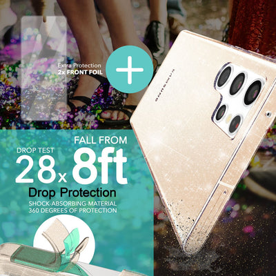 NALIA Glitzerhülle für Samsung Galaxy S23 Ultra – Funkelndes Silikon Case – DAZZLIN (Transparent & Stoßfest) – Marke aus Berlin Gold NALIA Transparente Hülle