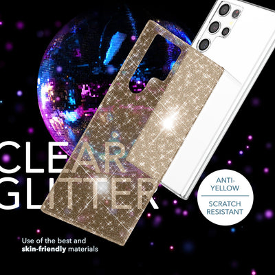 NALIA Glitzerhülle für Samsung Galaxy S23 Ultra – Funkelndes Silikon Case – DAZZLIN (Transparent & Stoßfest) – Marke aus Berlin Gold NALIA Transparente Hülle
