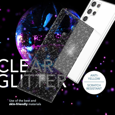 NALIA Glitzerhülle für Samsung Galaxy S23 Ultra – Funkelndes Silikon Case – DAZZLIN (Transparent & Stoßfest) – Marke aus Berlin Schwarz NALIA Transparente Hülle
