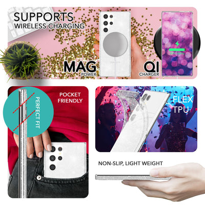 NALIA Glitzerhülle für Samsung Galaxy S23 Ultra – Funkelndes Silikon Case – DAZZLIN (Transparent & Stoßfest) – Marke aus Berlin Transparent NALIA Transparente Hülle