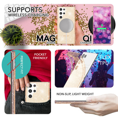 NALIA Glitzerhülle für Samsung Galaxy S23 Ultra – Funkelndes Silikon Case – DAZZLIN (Transparent & Stoßfest) – Marke aus Berlin Gold NALIA Transparente Hülle